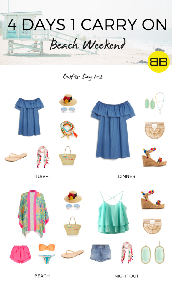 4 Days, 1 Carry On: How to Pack for a Beach Weekend | Outfit Ideas, Day 1-2 : 4 beach weekend outfits for travel, dinner, beach and dancing