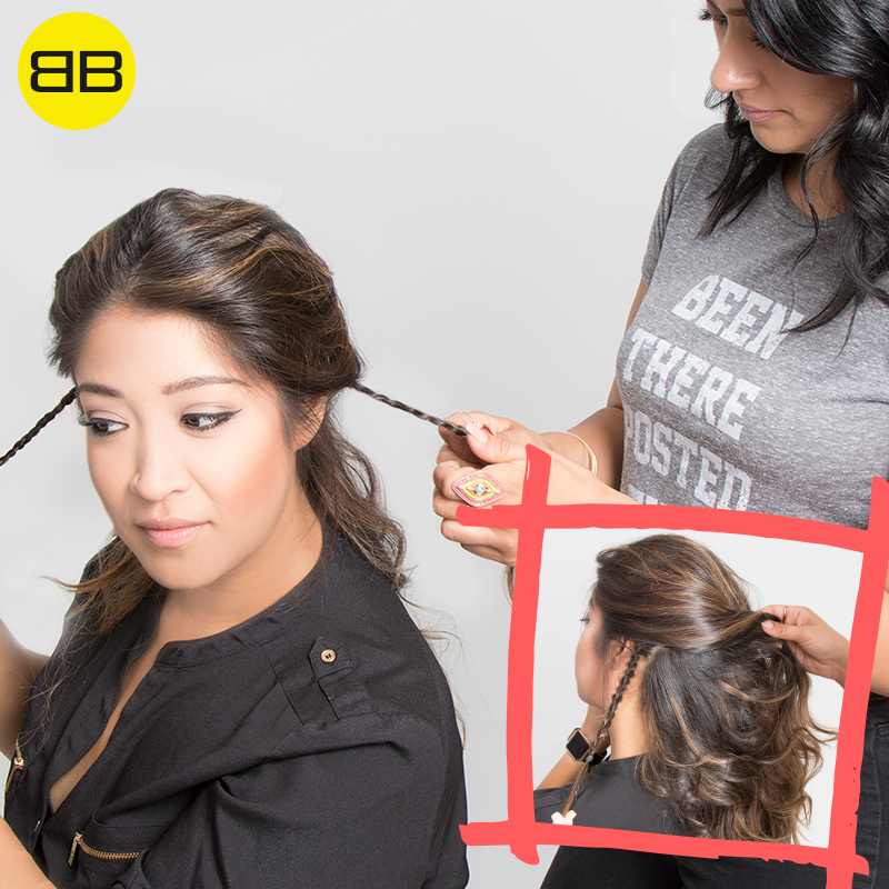 #BubblesBesties Air Dry Hair Styles | Half Twist, Step 2: Saba and Heather create small braids (1 behind each ear) in Heather's hair