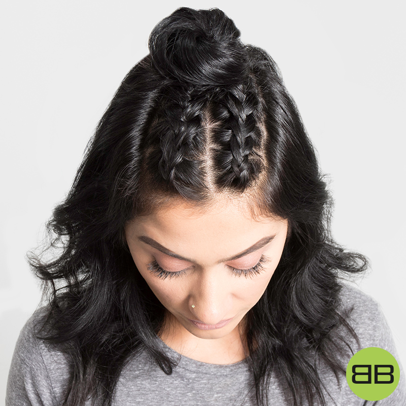 #BubblesBesties Air Dry Hair Styles | Finish Look 2: Image of double dutch braid and half bun on Saba