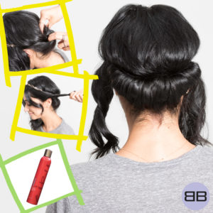 #BubblesBesties Air Dry Hair Styles | Boho Headband Wrap, Step 3: Heather twists three sections of Saba's hair and tucks each into elastic bottom of headband, secures with bobby pins