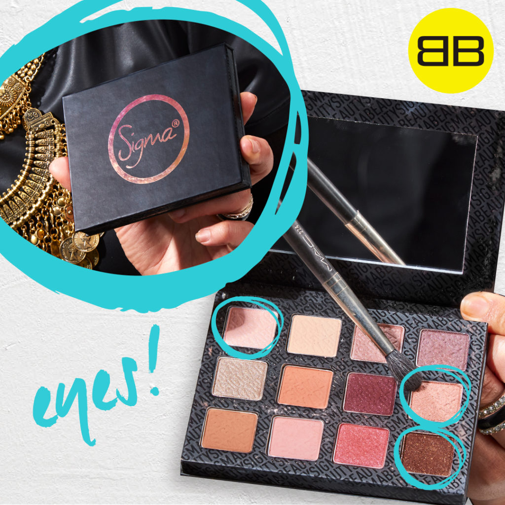 Party Perfect with Sigma Beauty | Image of Saba holding Sigma Warm Neutrals Eye Shadow with 3 shades selected