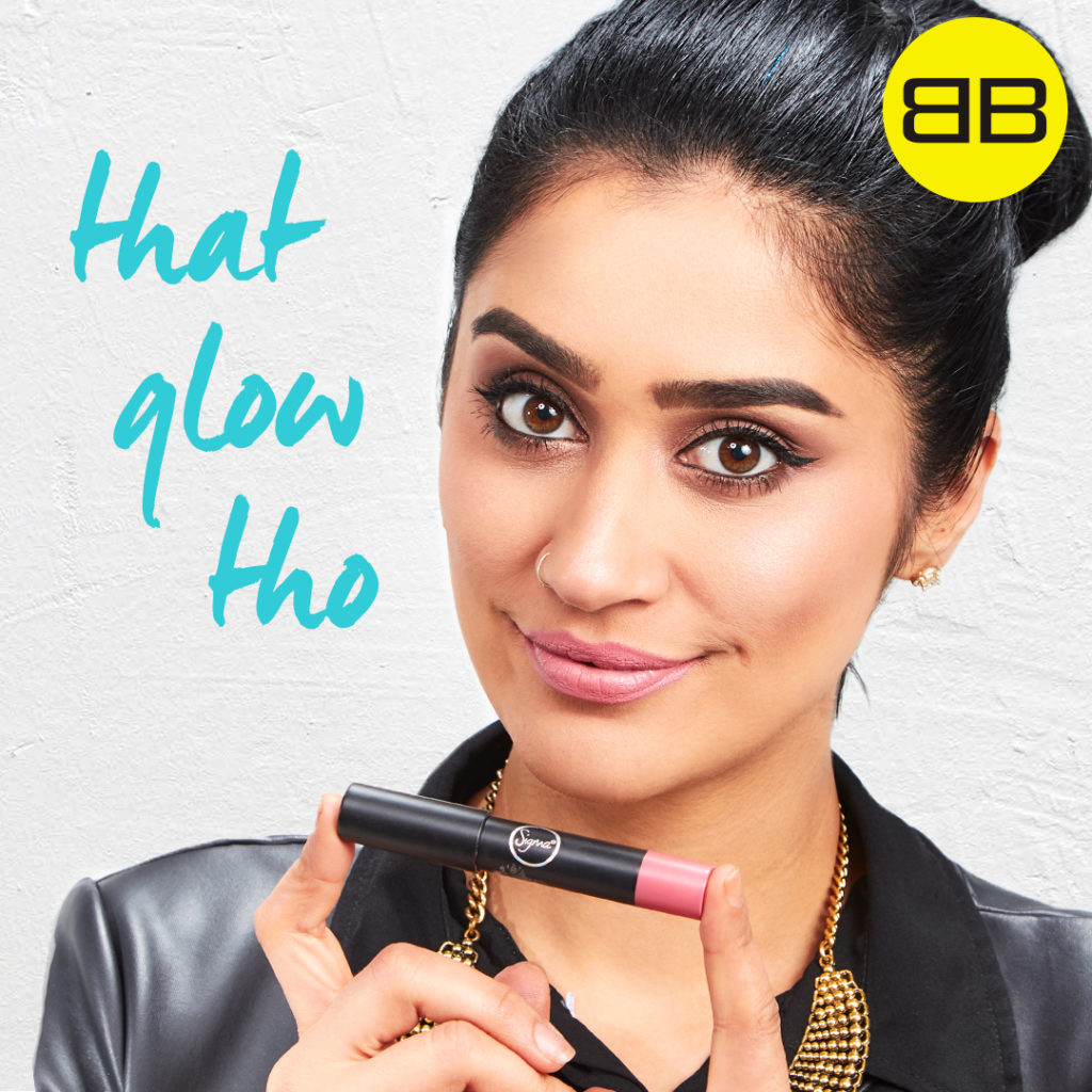 Party Perfect with Sigma Beauty| Image of Saba with finished makeup holding Sigma Power Crayon