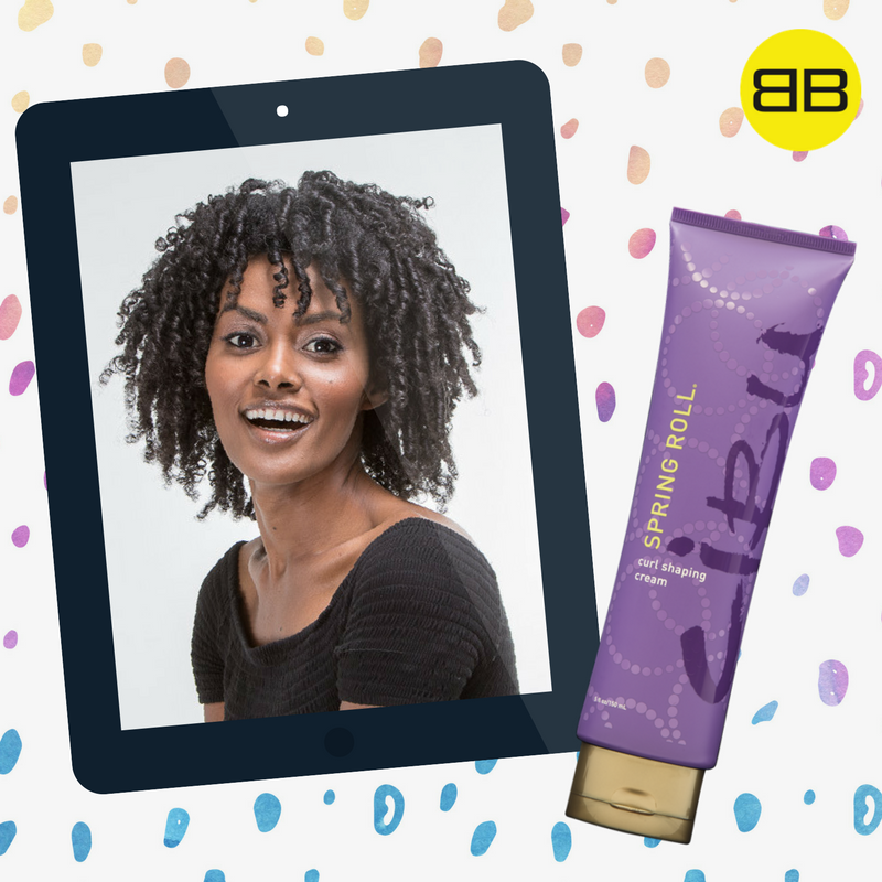 Cibu Hair Products Solve Top Hair Concerns | Image of curly haired model with bottle of Cibu Spring Roll